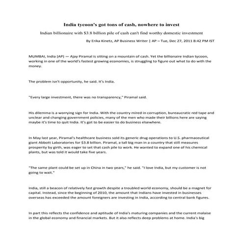 Investment problem in india