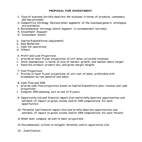 Investment proposal