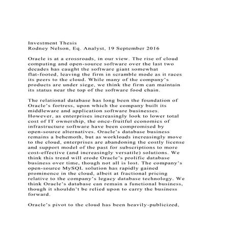 Investment Thesis Rodney Nelson, Eq. Analyst, 19 September 2.docx
