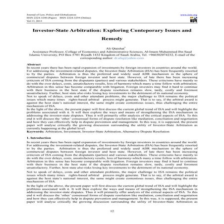 Investor state arbitration exploring conteporary issues and remedy | PDF