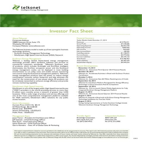 Investor factsheet   3.31.2015 - q42014