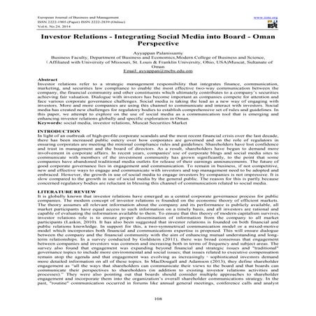 Investor relations   integrating social media into board - oman perspective