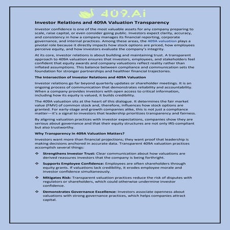 Investor Relations and 409A Valuation Transparency | PDF