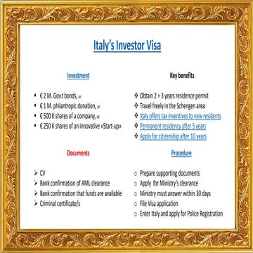 Investor visa in one slide