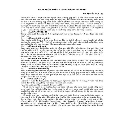 VIÊM RUỘT THỪA - TRIỆU CHỨNG VÀ CHẨN ĐOÁN