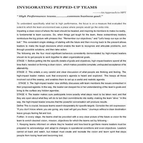 Invigorating pepped up teams