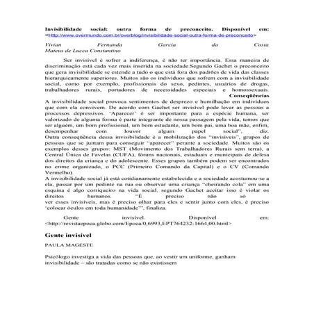 Invisibilidade social texto | DOC