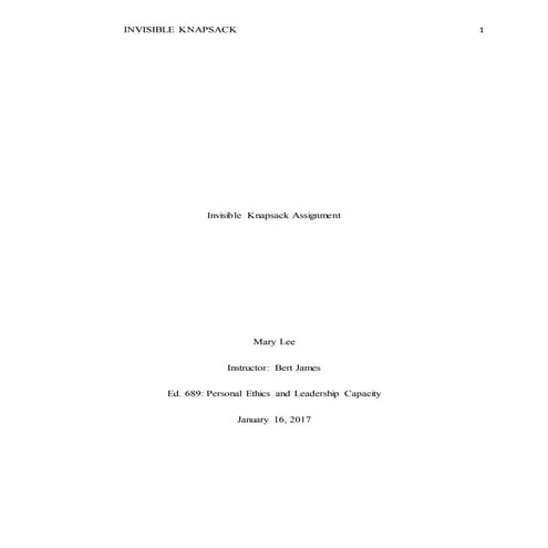 Invisible knapsack assignment 111