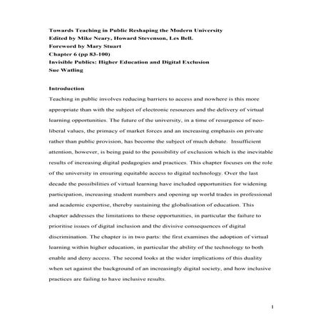 Invisible publics; higher education and digital exclusion