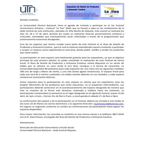 Invitación Festival La Tea 2010 Diseño De Productos(Raul Chaves-2010)