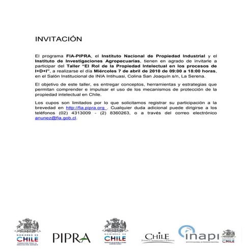 Invitación  Taller  I N T I H U A S I 30 03 10