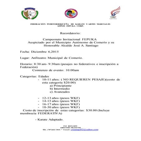 FEPUKA Invitacion campeonato invitacional 2015 comerio