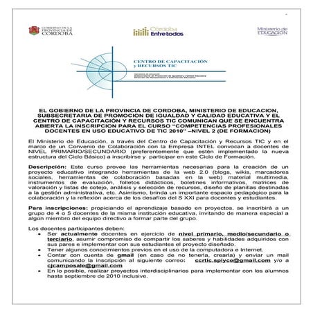 Invitacion curso tic    por las tardes