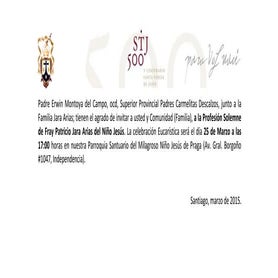 Invitacion Profesion Solemne, Fr Patricio Jara Arias del Niño Jesús OCD