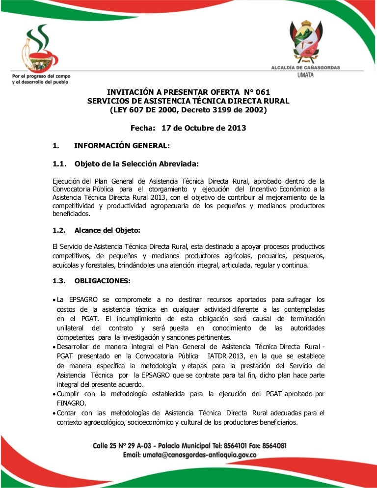 INVITACIÓN A PRESENTAR OFERTA N° 061 SERVICIOS DE 