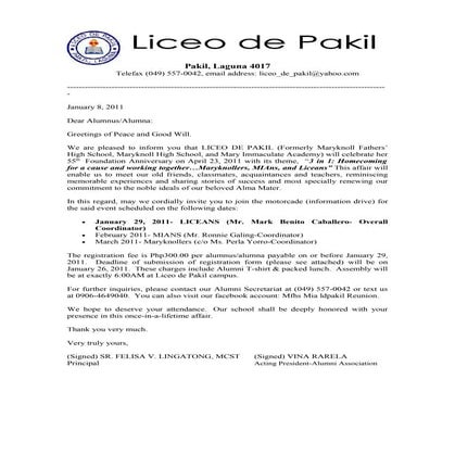 LIceo de Pakil, Invitation-motorcade January 29, 2011