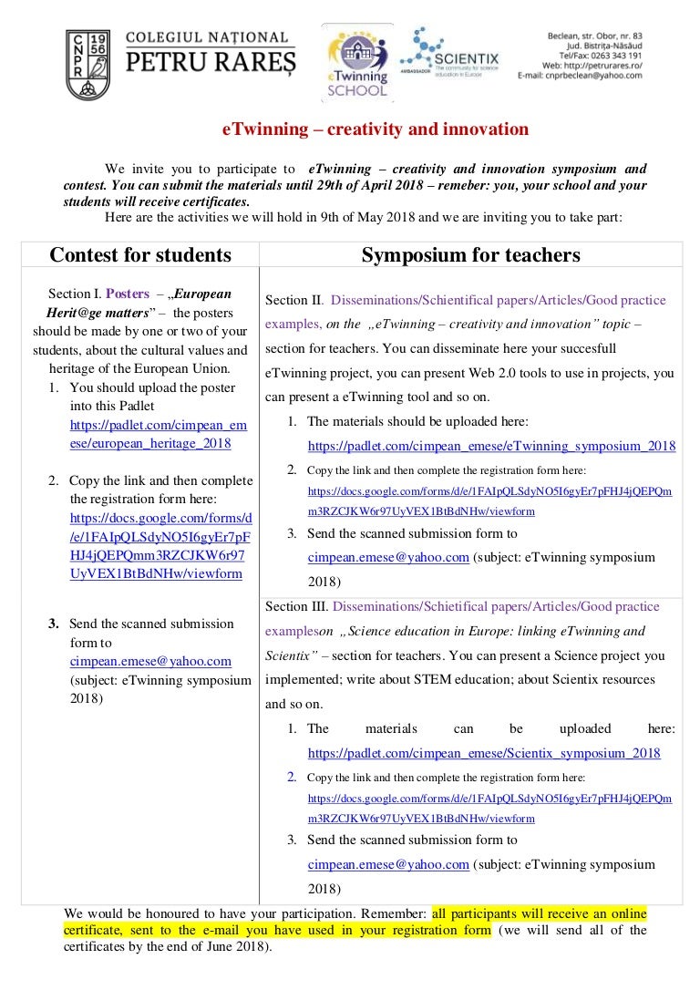 Invitation For E Twinning Creativity And Innovation