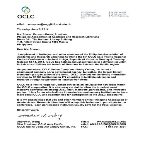 Invitation Letter to OCLC