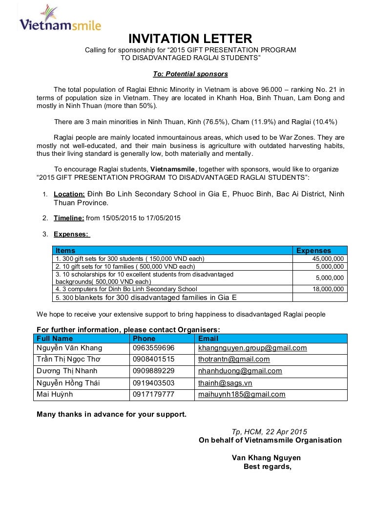 invitation letter for a program invitation letter charity in ninh thuan 2015 vietnamsmile charit u2026 invitation letter for a program invitation letter charity in ninh thuan 2015 vietnamsmile charit u2026