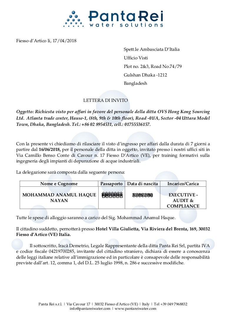 Invitation Letter to visit in Italy for Industrial Waste ...