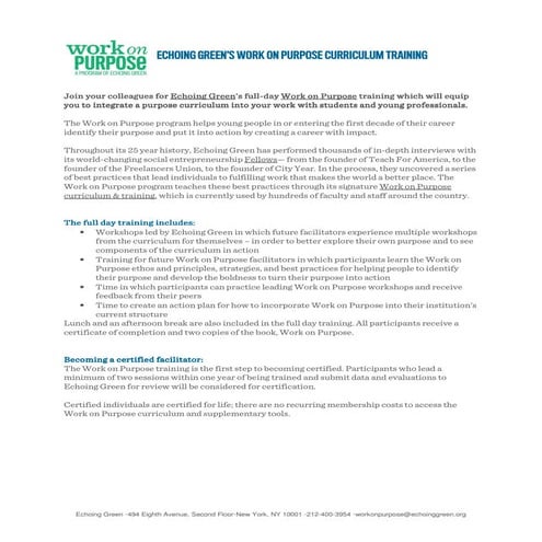 Invitation to work on purpose training