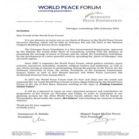 Invitaton to wpf executive meeting - Buenos Aires 4-5 February