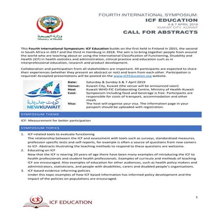 Invitation and call for abstracts 4th International symposium: ICF Education