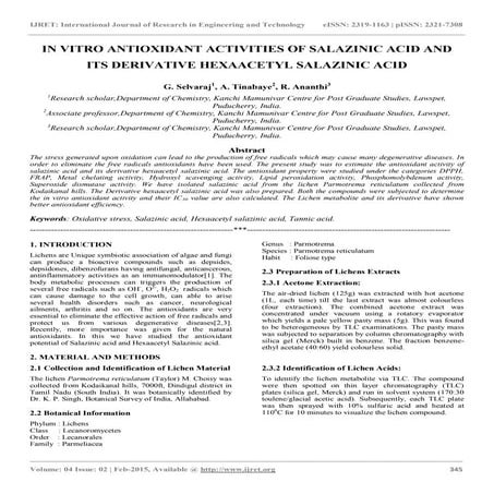 In vitro antioxidant activities of salazinic acid and its derivative hexaacet...