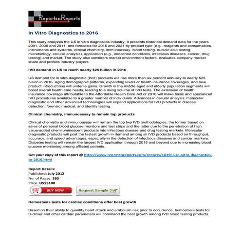 In vitro diagnostics to 2016