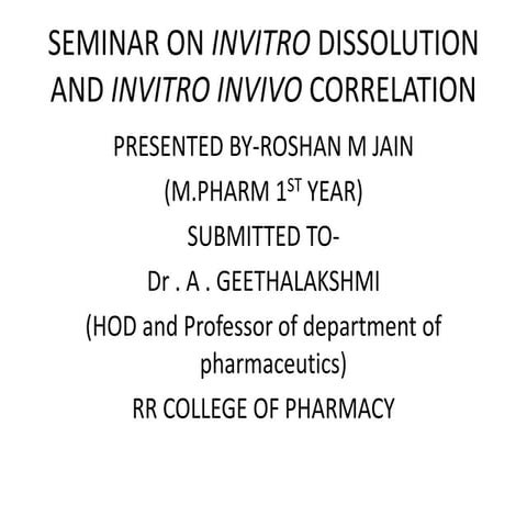  in vitro dissolution and iviv correlation 