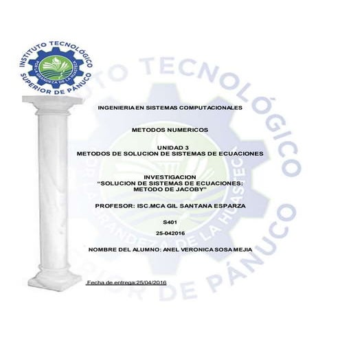 INVESTIGACION “SOLUCION DE SISTEMAS DE ECUACIONES: METODO DE JACOBY”