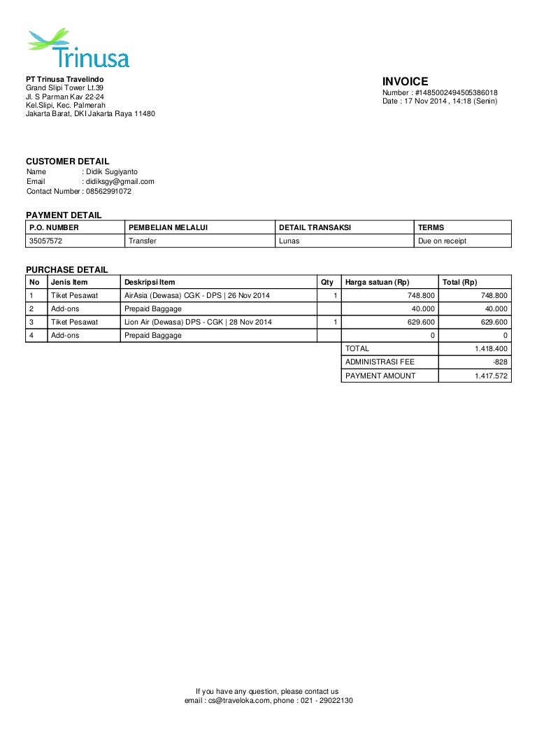invoiced contoh invoice hotel