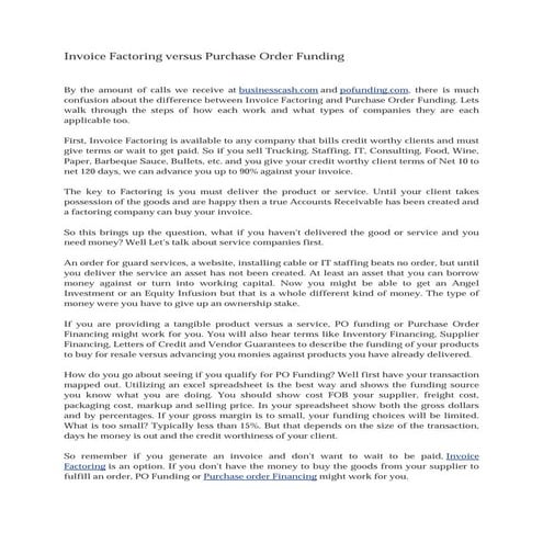 Invoice factoring versus purchase order funding