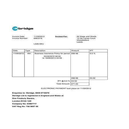 Invoice liability insurance 2012 2013