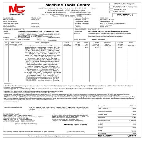 Invoice IR thermometer