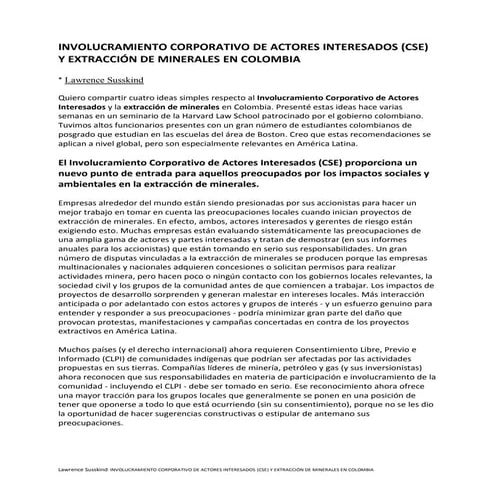 Involucramiento corporativo de actores interesados (cse) y extracción de mine...