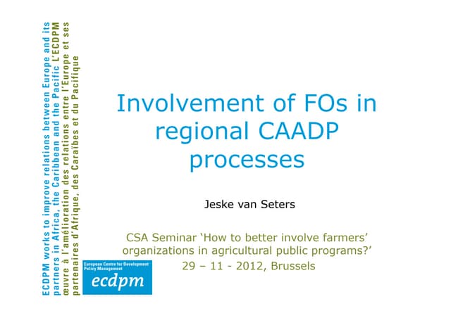 Involvement of FOs in Regional CAADP Processes