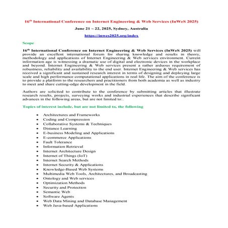 CFP - 16th International Conference on Internet Engineering & Web Services (I...
