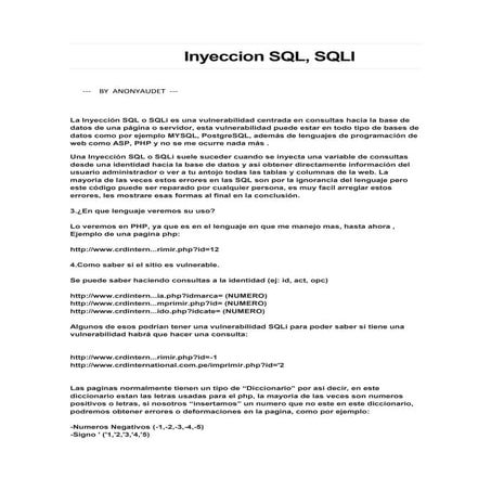 Inyeccion sql  by Anonymous - Americalatina