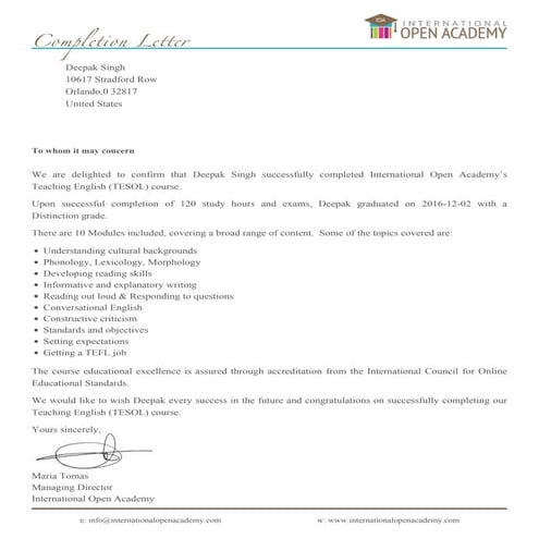 Teaching English to Speakers of Other Languages (TESOL) Certificate of ...