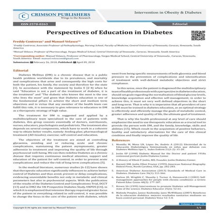 Perspectives of Education in Diabetes- Crimson Publishers