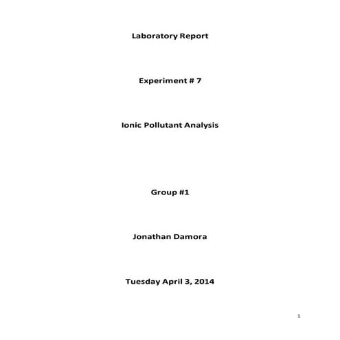 Water Analysis through High Performance Liquid Chromotography, Ion Exchange Resin