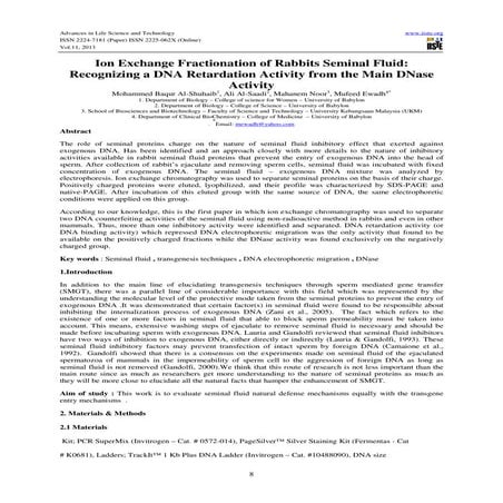 Ion exchange fractionation of rabbits seminal fluid