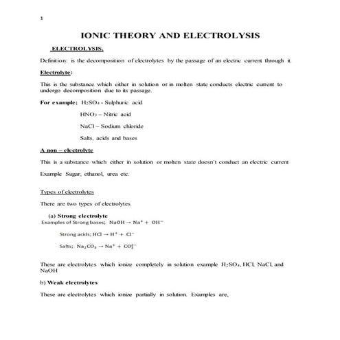 Ionic theory and electrolysis