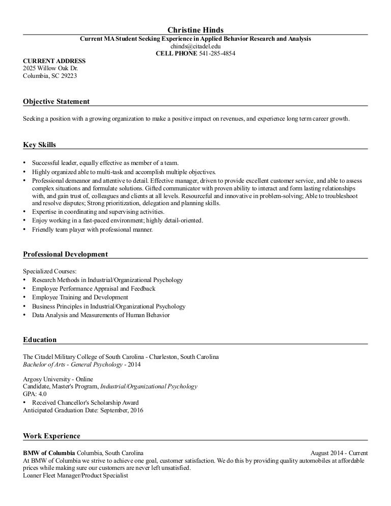 resume for psychology