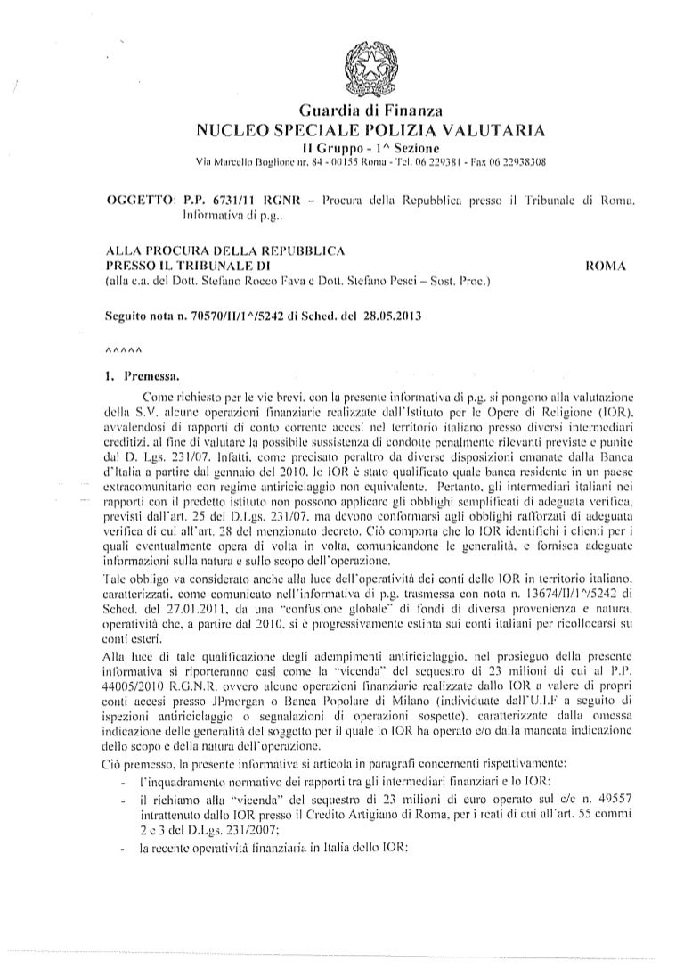 Informativa Guardia di Finanza IOR Informativa Guardia di Finanza IOR
