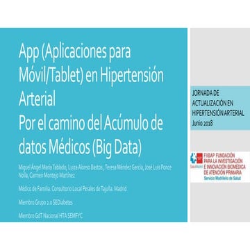 App para Móvil o Tablet en Hipertensión Arterial. Acúmulo de datos Médicos (Big Data)