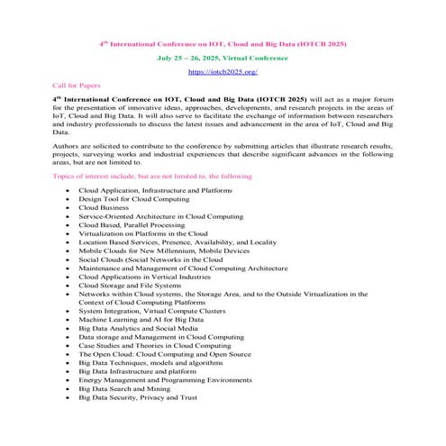 4th International Conference on IOT, Cloud and Big Data (IOTCB 2025) | PDF