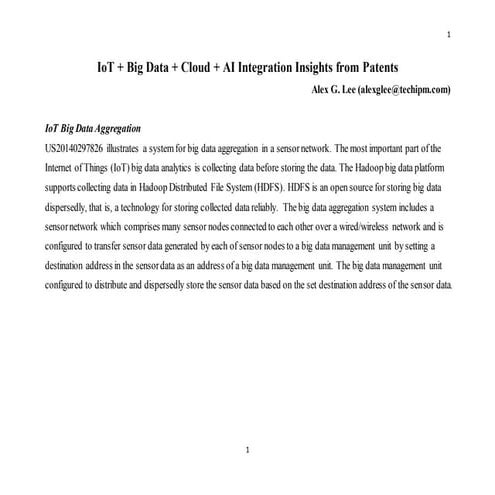 IoT + Big Data  + Cloud + AI Integration Insights from Patents