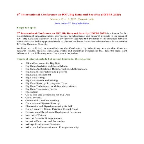 5th International Conference on IOT, Big Data and Security (IOTBS 2025 ...